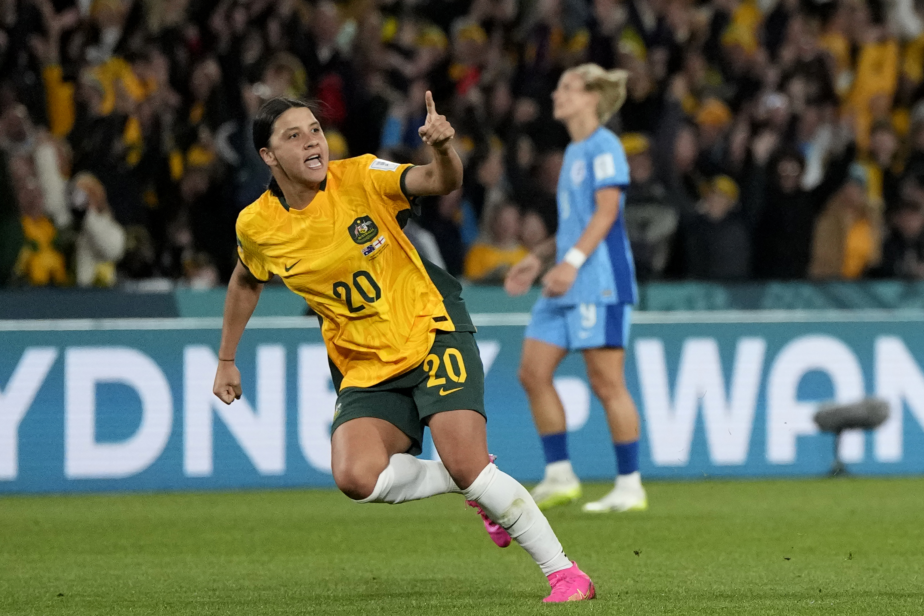 Sam Kerr, estrella de la selección de Australia, celebrando un gol