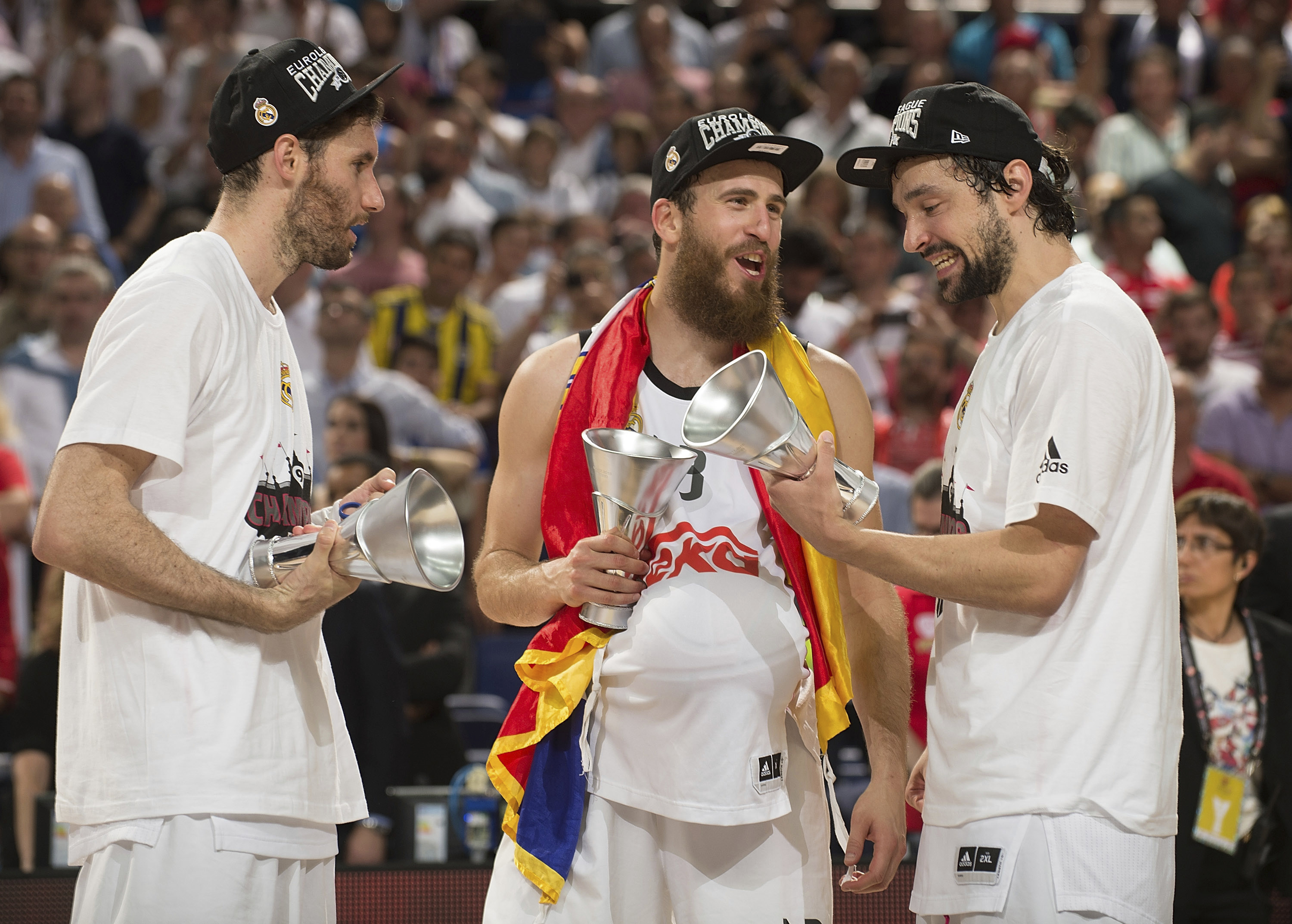 Rudy Fernández, Sergio Rodríguez y SergioLlull, durante la Final Four que el Real Madrid ganó en 2015.