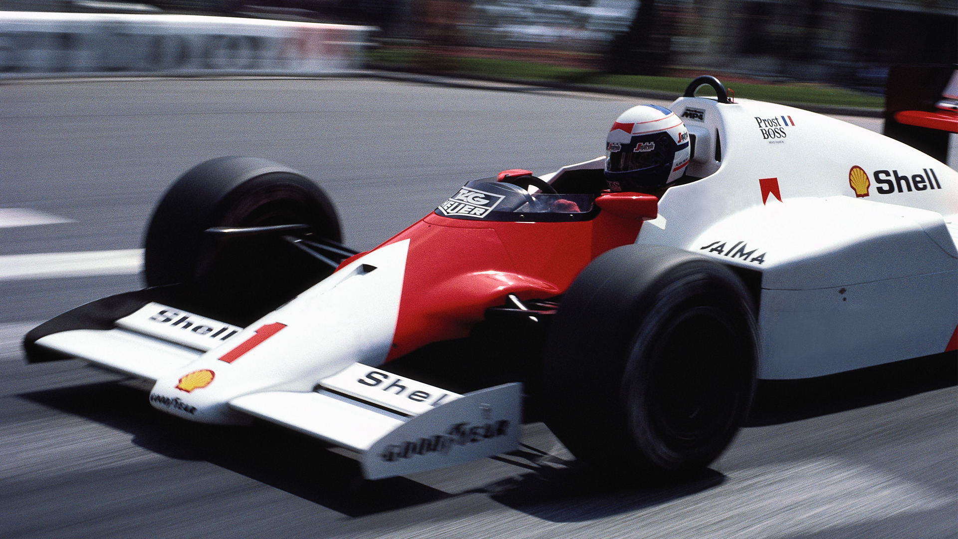 Prost, durante el GP de Mónaco de 1986.