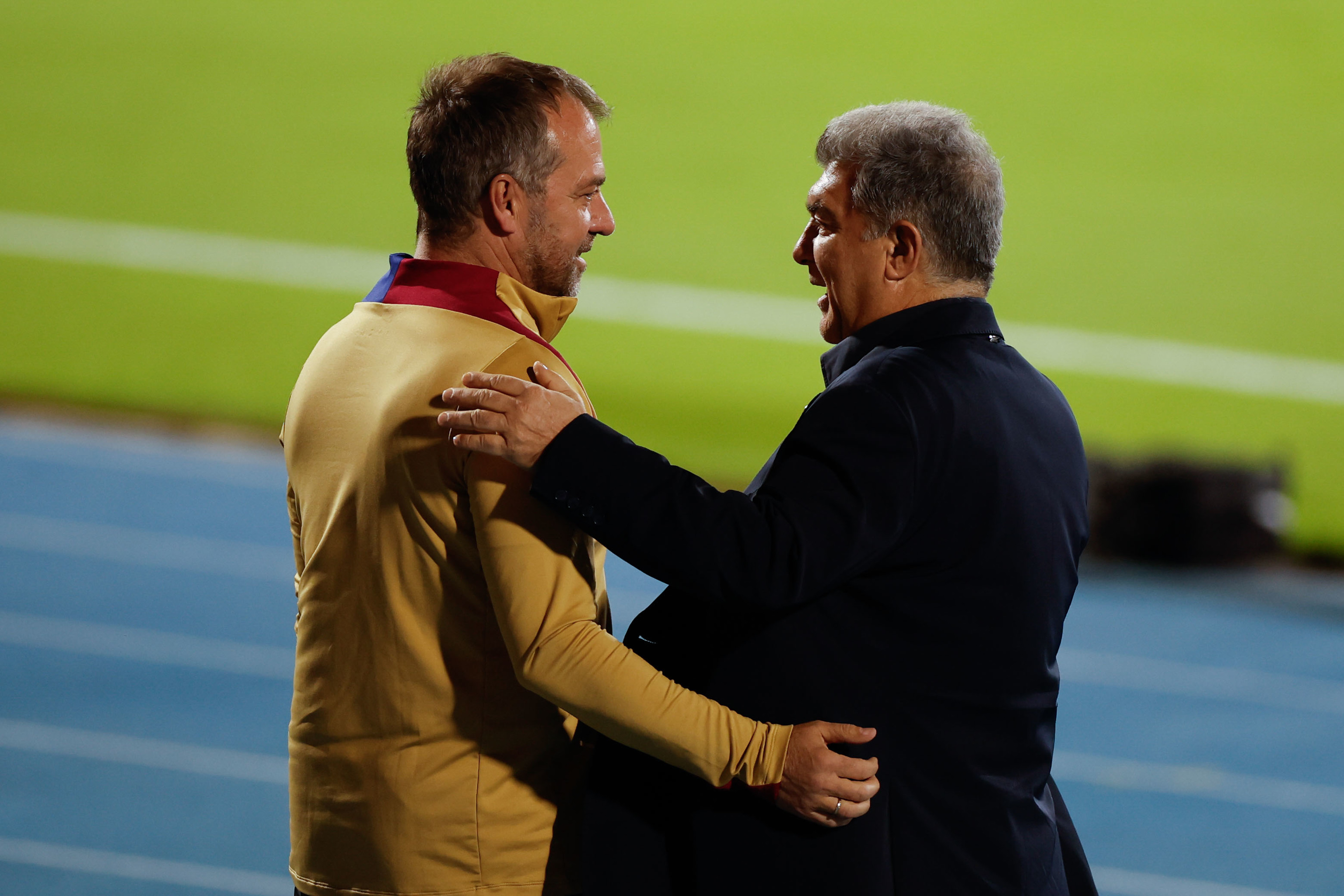 Laporta, en el entrenamiento del Barça antes de la semifinal.