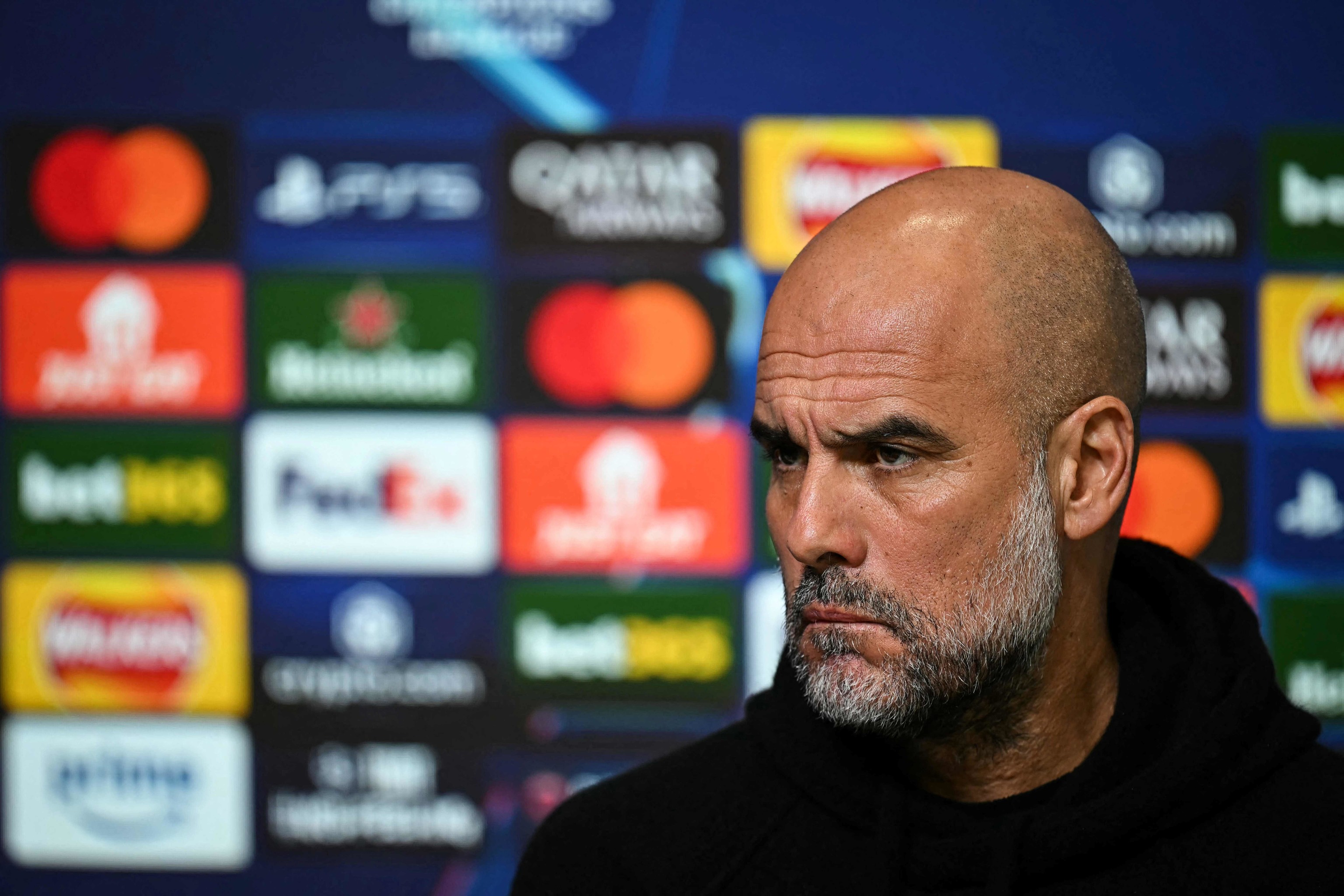 Guardiola, durante la rueda de prensa del lunes en Manchester.