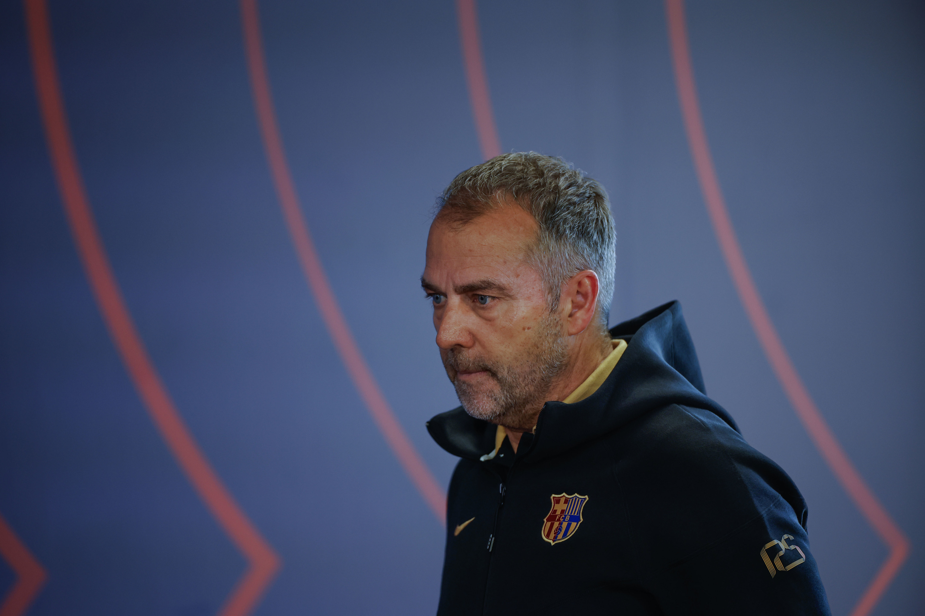 Flick, en la rueda de prensa de este viernes en Barcelona.