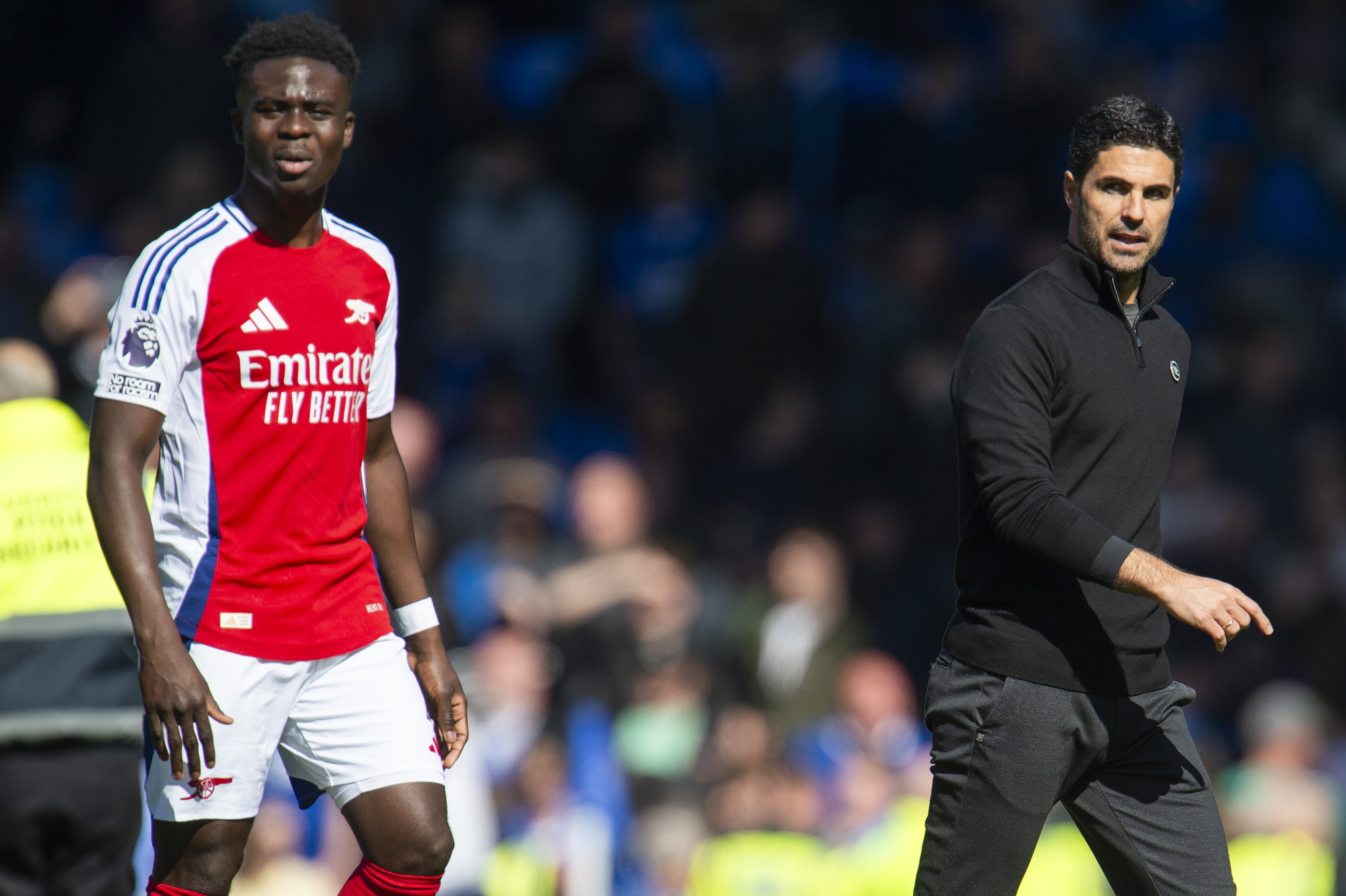 Arteta y Saka, el sábado, durante el partido ante el Everton.