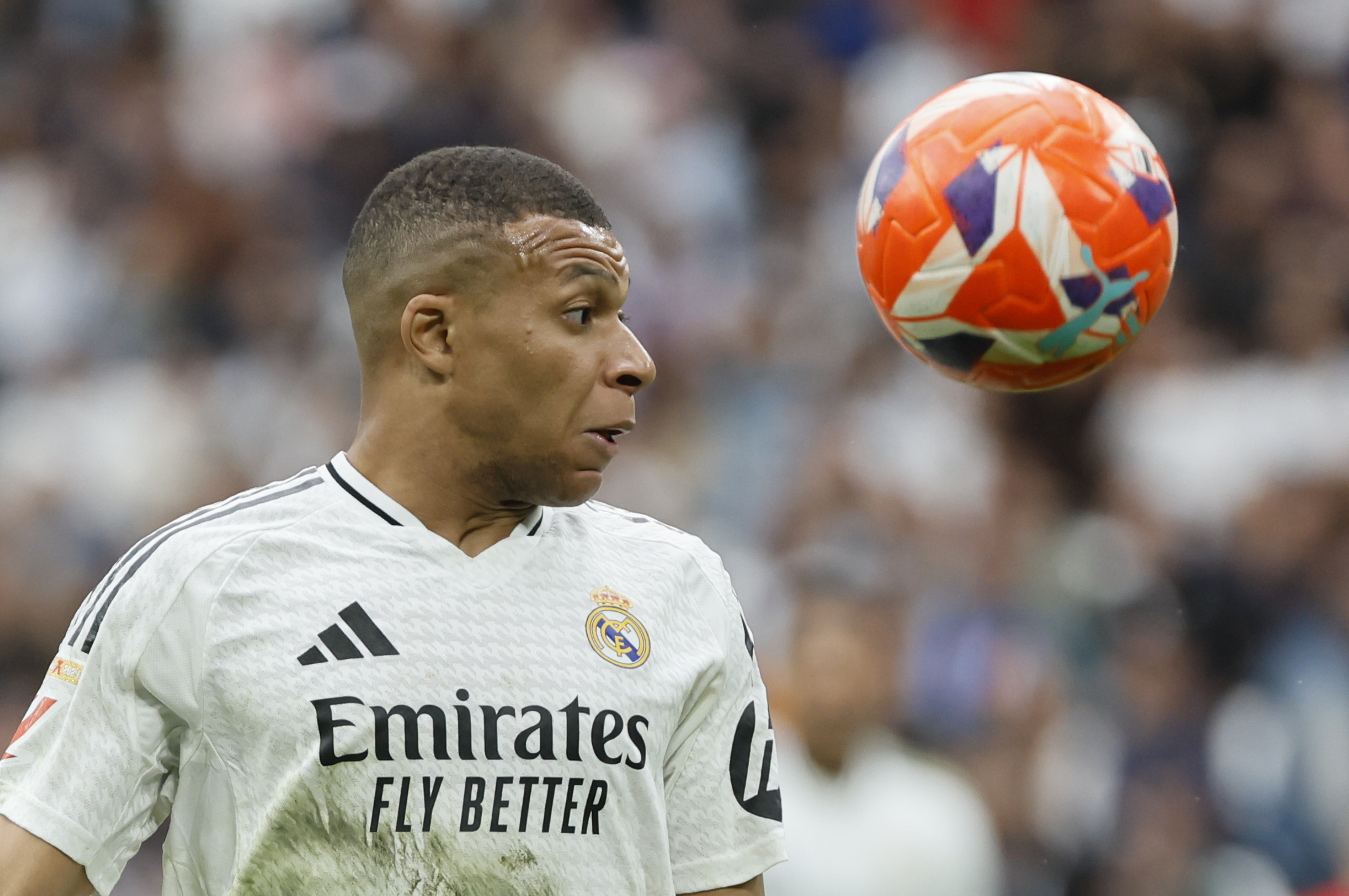Mbappé, en un partido con el Madrid en el Bernabéu.