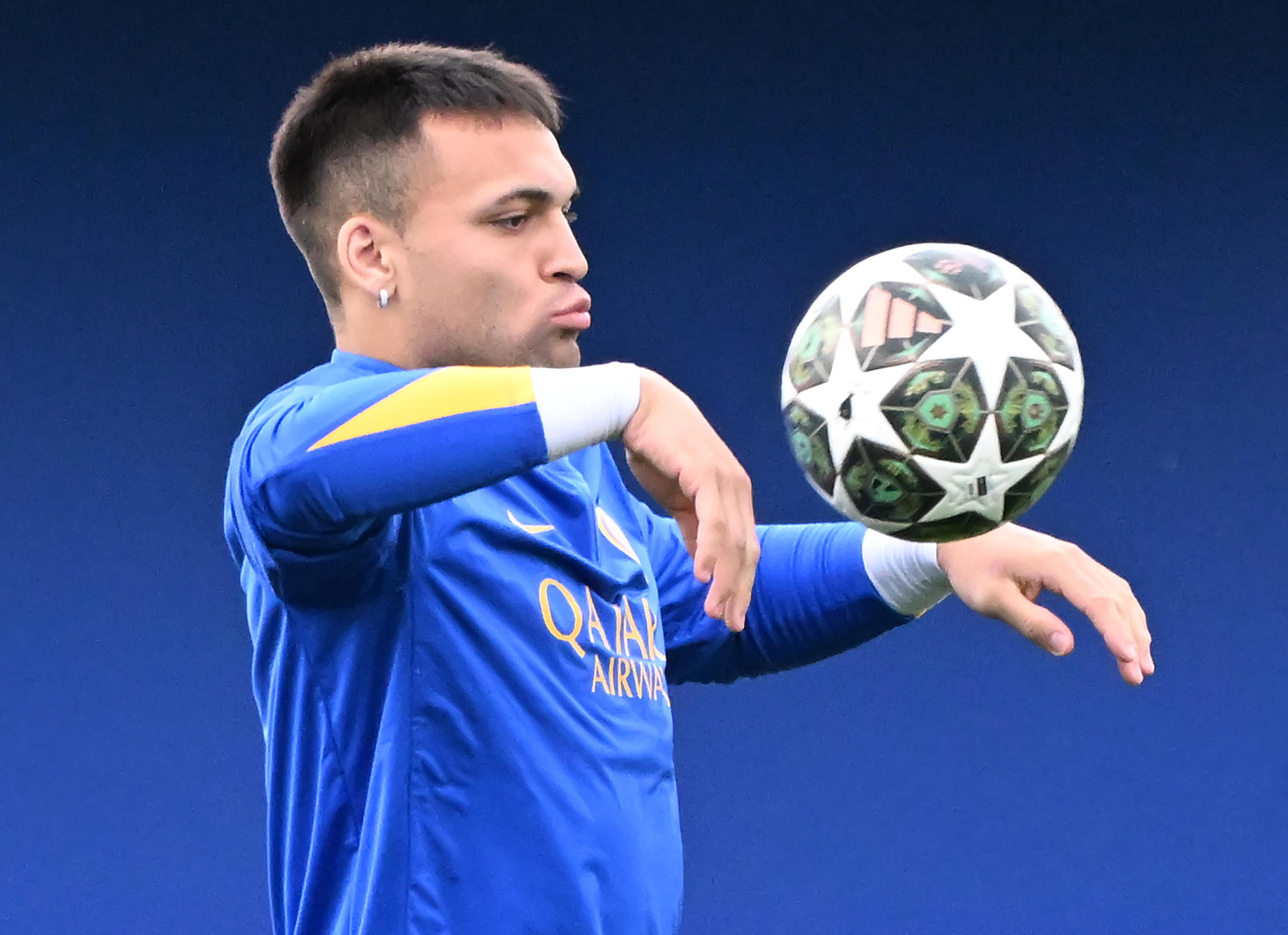 Lautaro, durante el último entrenamiento del Inter en Appiano Gentile.