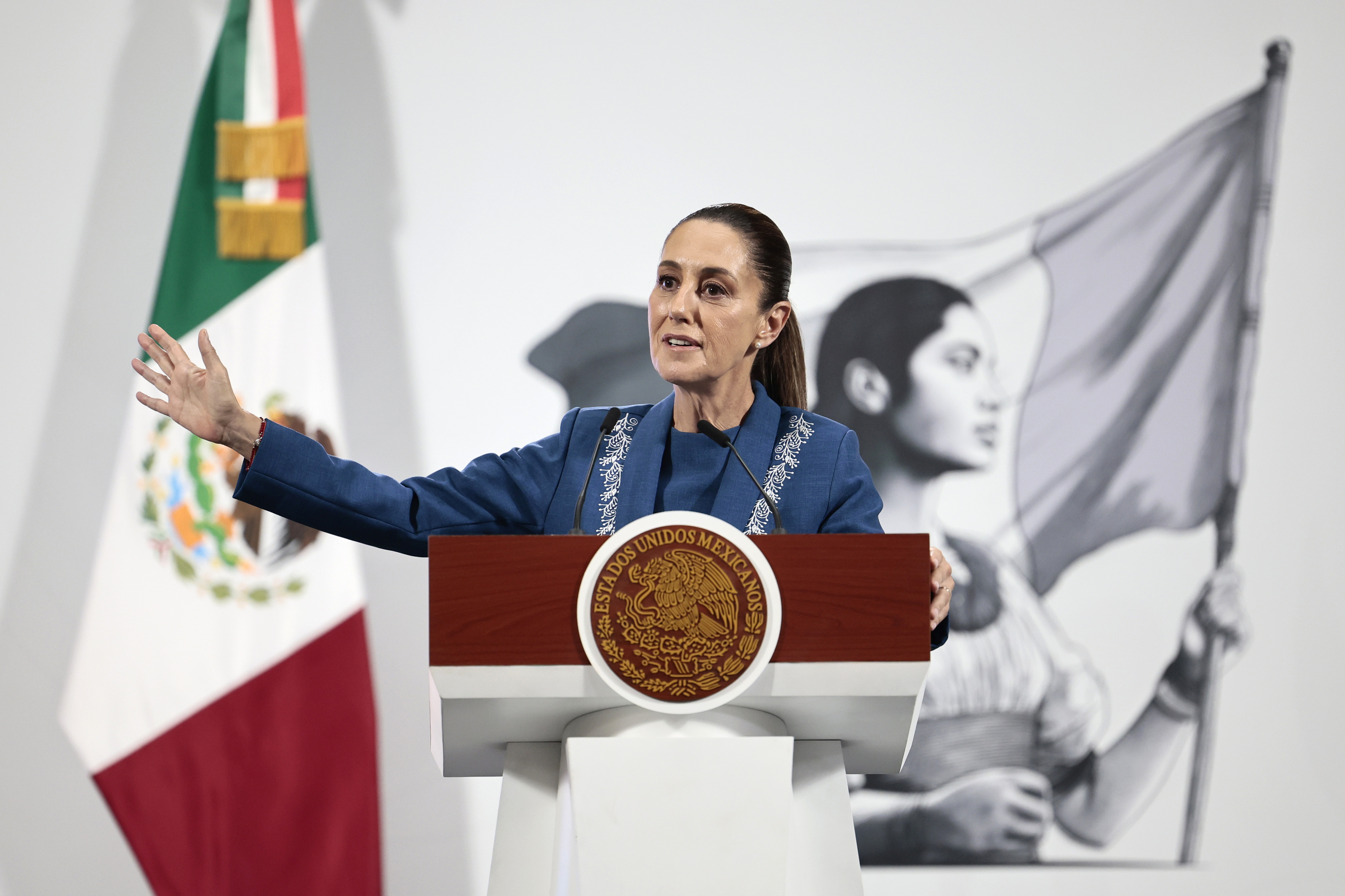 Claudia Sheinbaum, presidenta e México, durante un acto.