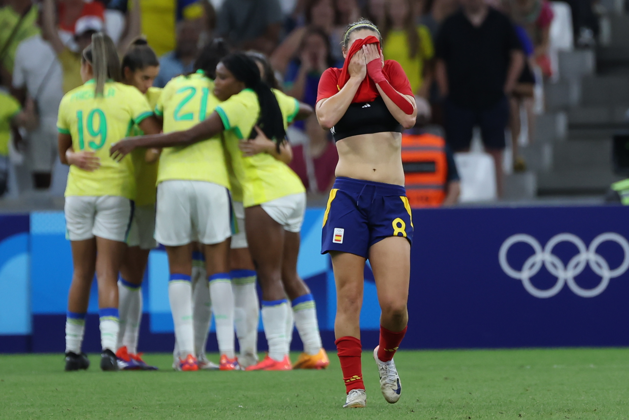 Caldentey, desolada tras uno de los goles de Brasil.