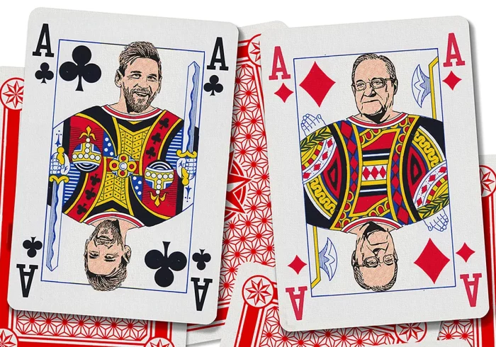 Póker de ases del primer cuarto de siglo: Messi (tréboles), Cristiano (picas), Guardiola (corazones) y Florentino (diamantes)