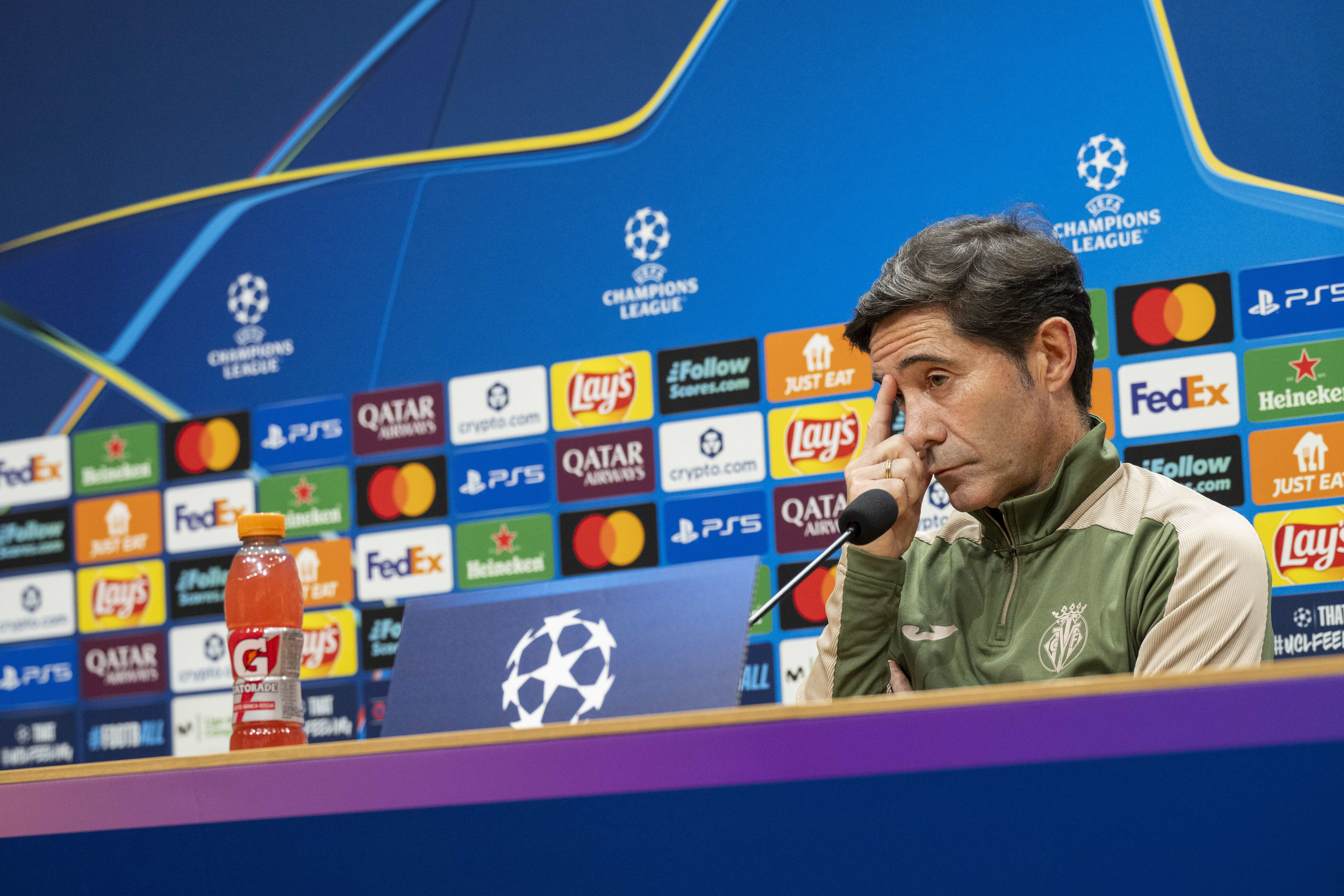 Marcelino, durante su rueda de prensa del lunes.