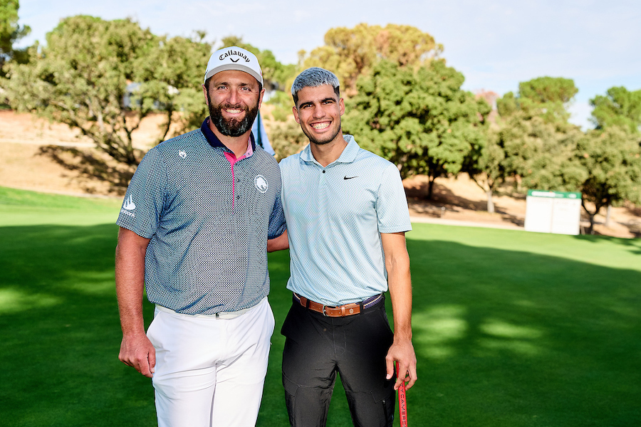 Rahm y Alcaraz, durante el Pro-Am del miércoles.