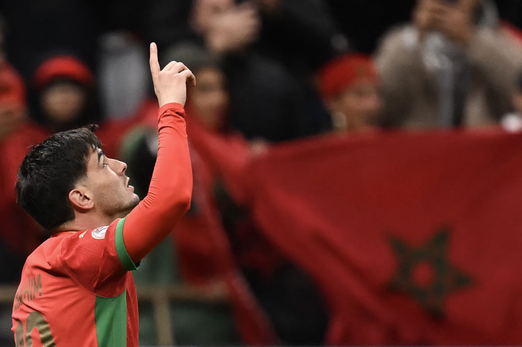 El jugador celebra un tanto con Marruecos.