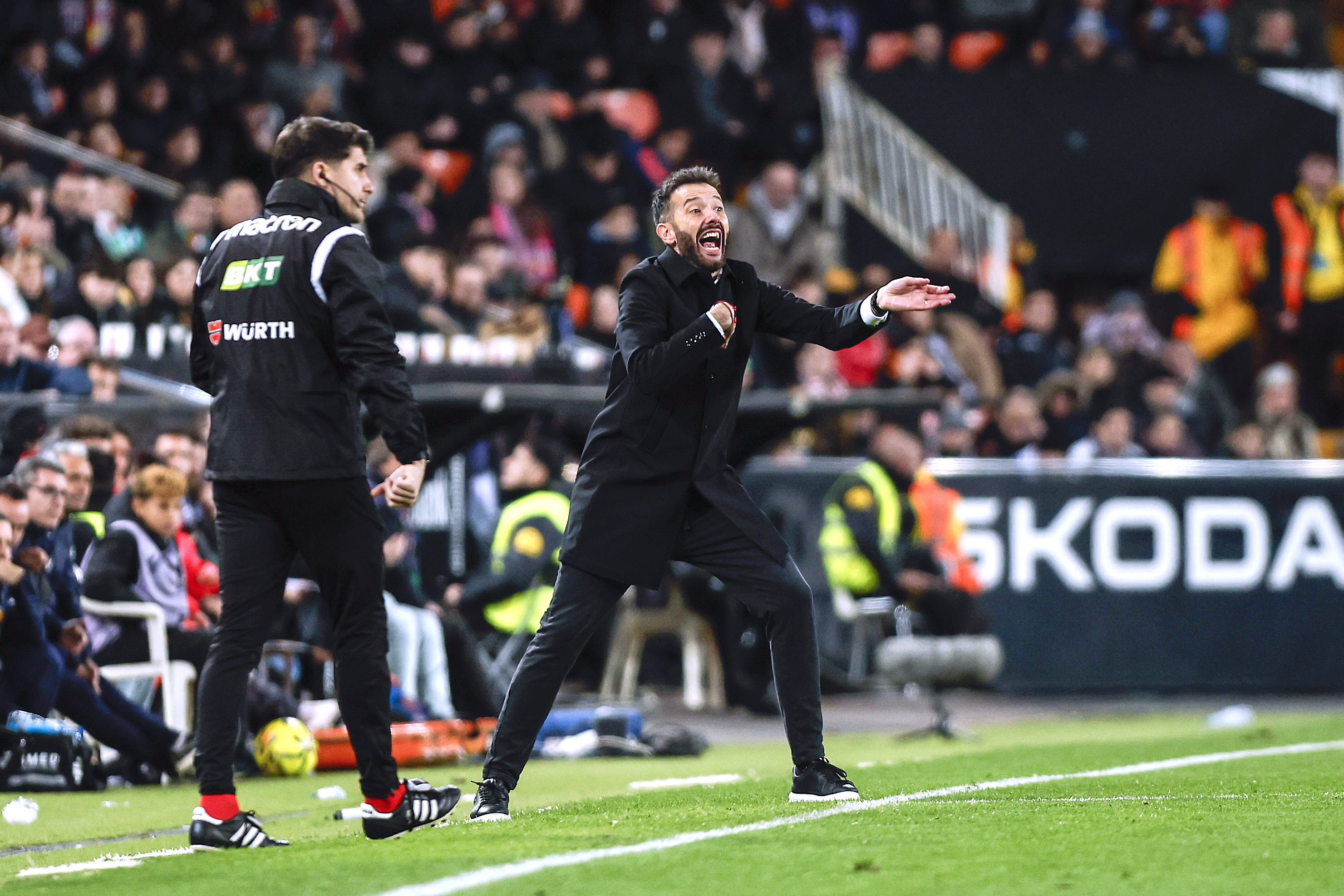 Corberán, el sábado, en la zona técnica de Mestalla.