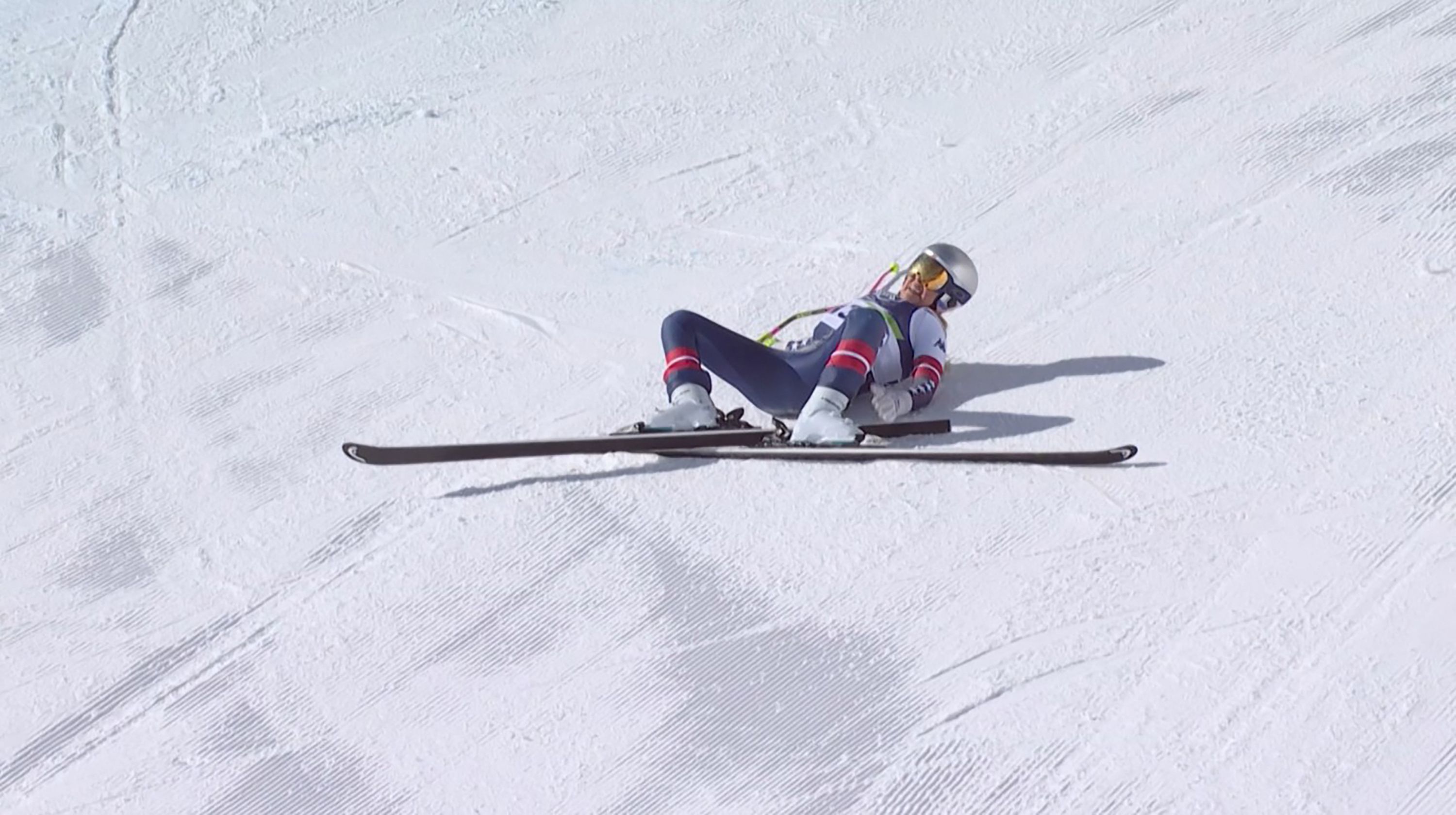 Imagen del momento de la caída de Lindsey Vonn, el domingo.