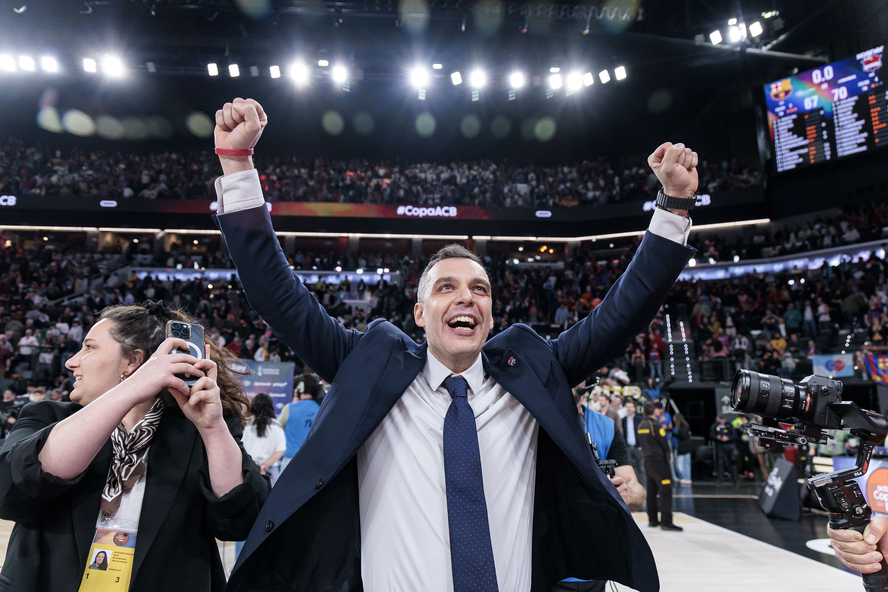 Paolo Galbiati celebra el triunfo contra el Barça en semifinales.