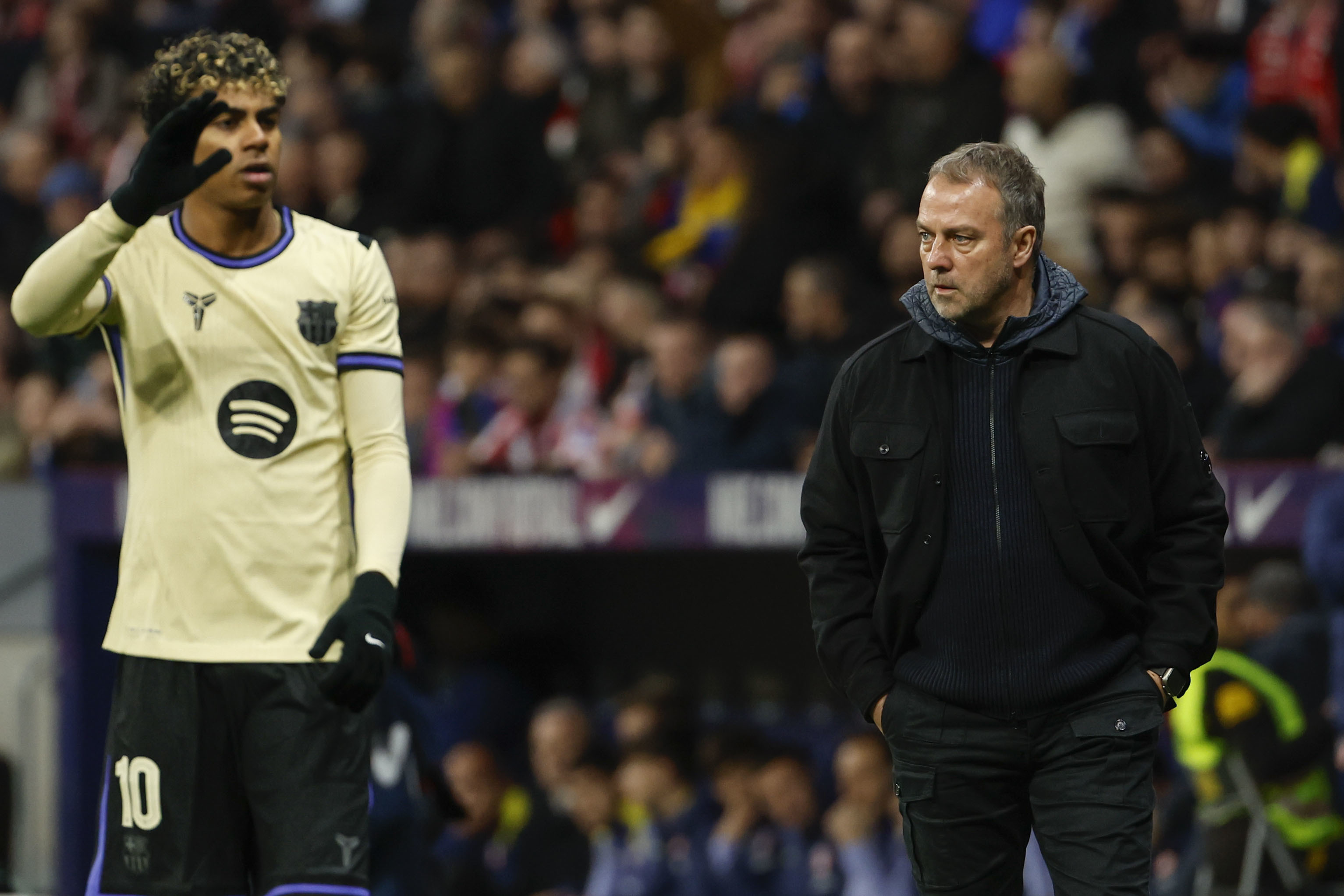 Flick y Lamine Yamal, el jueves en el Metropolitano.