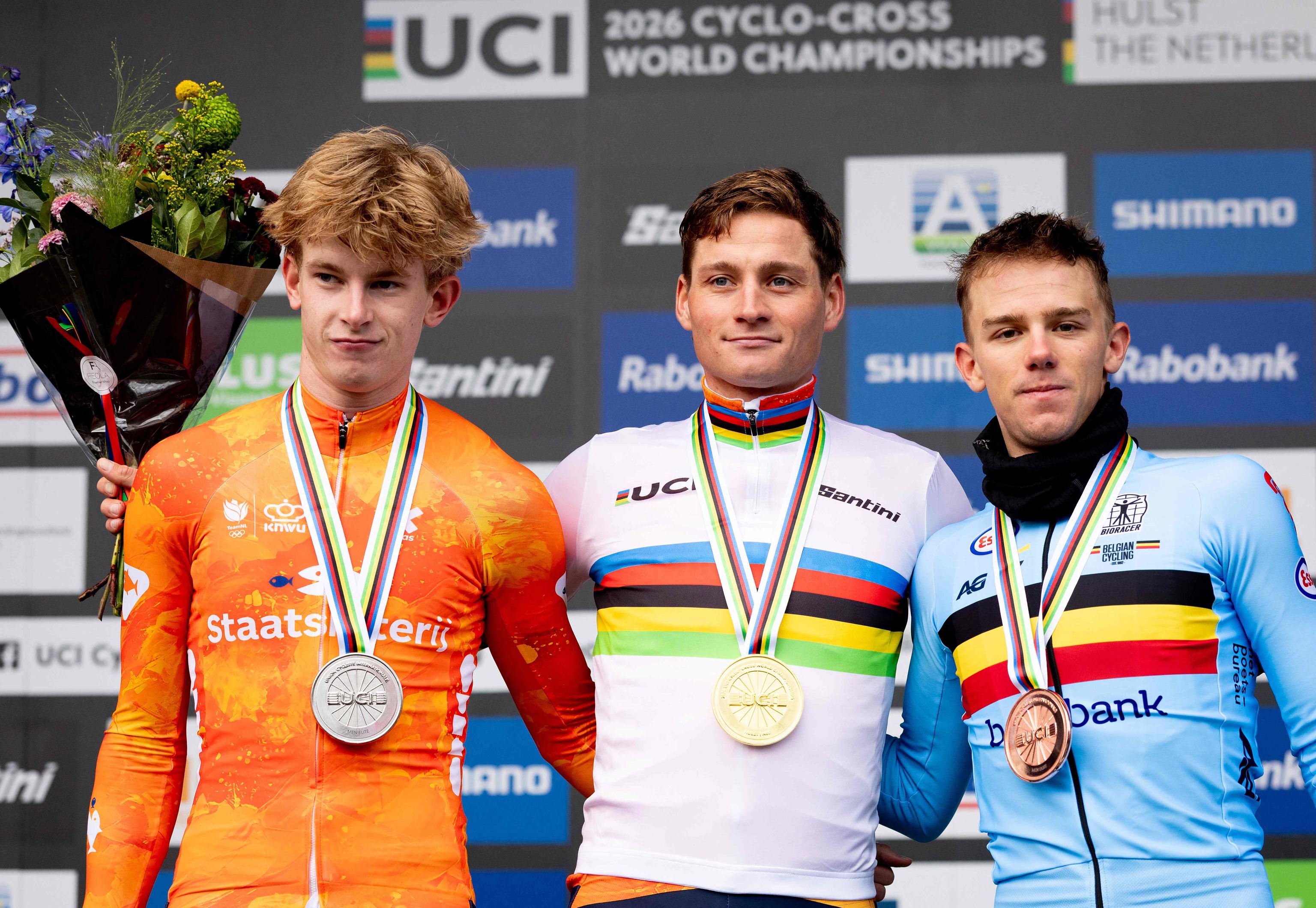 Del Grosso, Van der Poel y Nys, en el podio del Mundial.